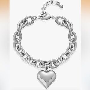 Silver puffy heart toggle heart charm bracelet